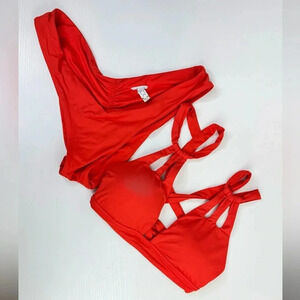 Becca Red Orange Bikini Ruched Back‎ size Small Two Piece Swimwear